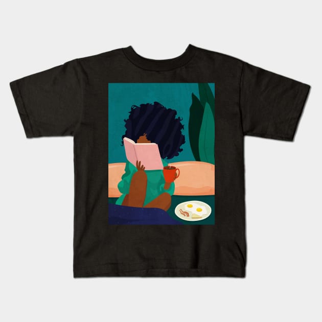 Books and Coffee Kids T-Shirt by DomoINK